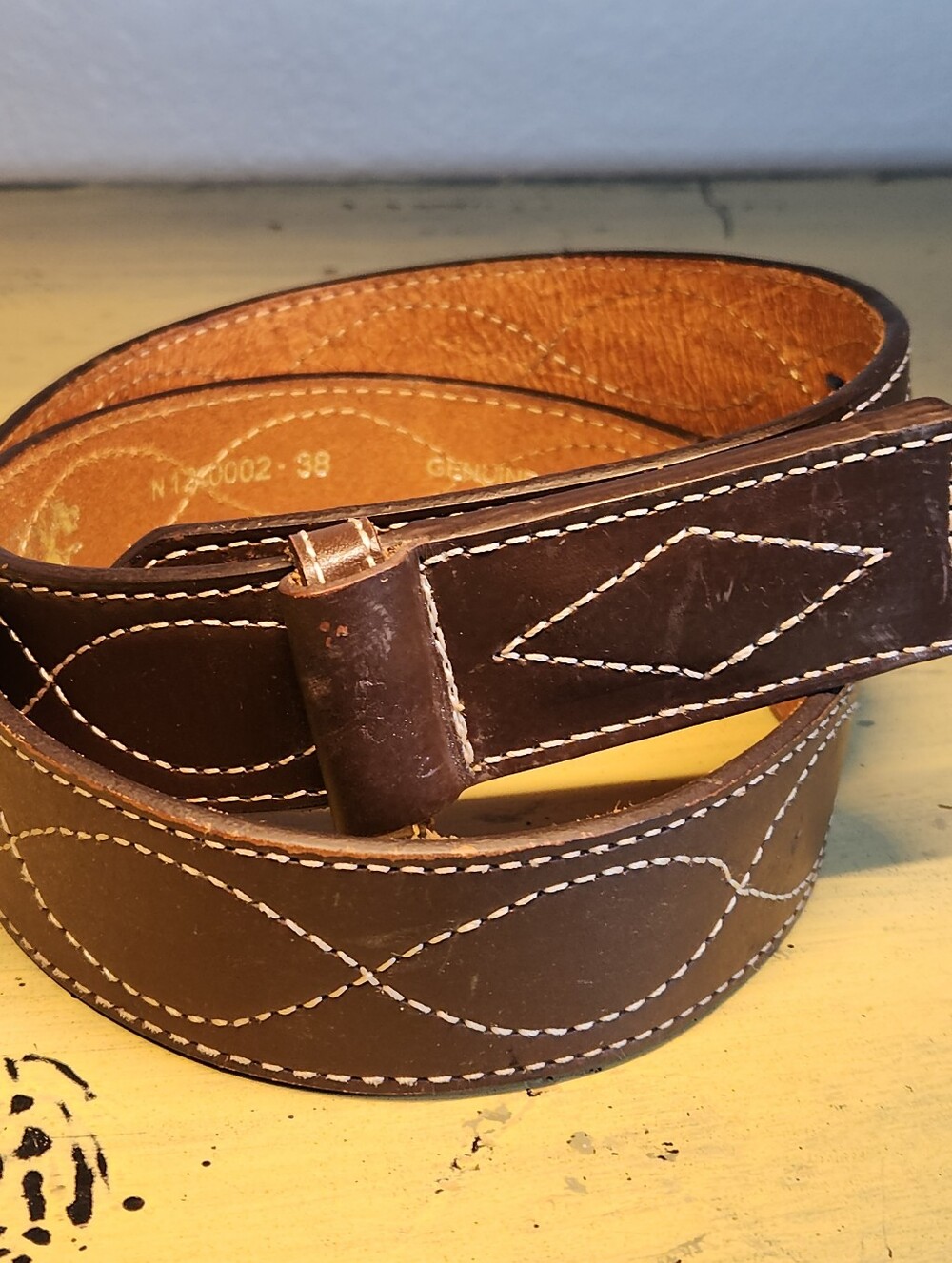 Vintage Nocona Leather Mechanic Belt Buckleless Gunslinger Stitch Brown Sz 38